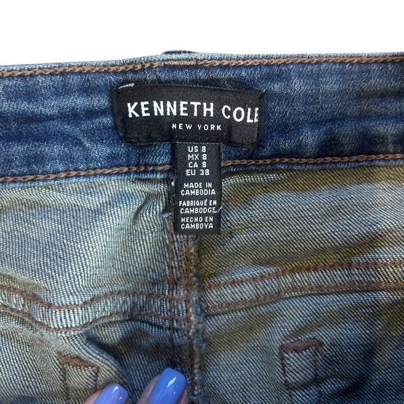 Kenneth Cole Blue Denim Raw Edge Button Fly Cropped Jeans Size 8 - Picture 7 of 7